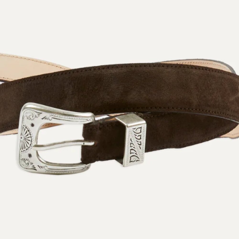 Drake's - Dark Brown Suede Western Belt - Size M